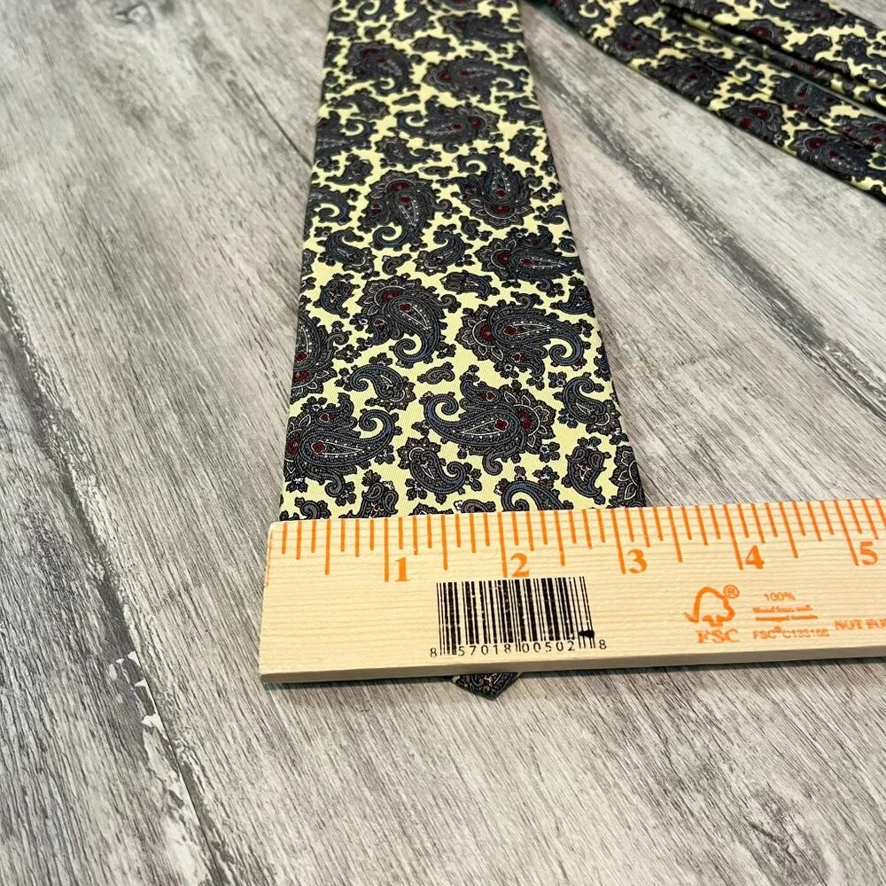 Liberty of London Vintage 100% Silk Tie, Pale Yellow + Gray Paisley